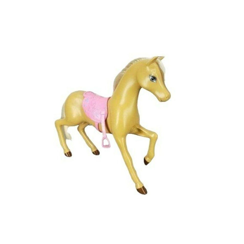 2009 Barbie Tan Horse pink saddle and blonde mane Doll Set